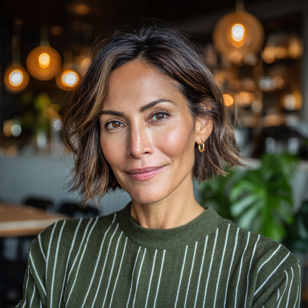 chic one length textured bob with soft highlights
