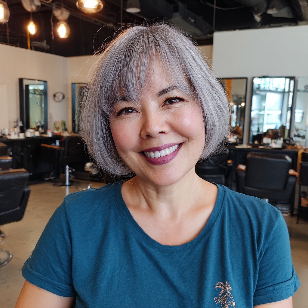 Chic Silver Bob with Soft Fringe