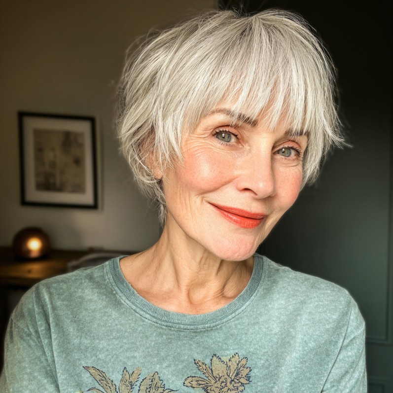Chic Silver Feathered Pixie with Soft Texture
