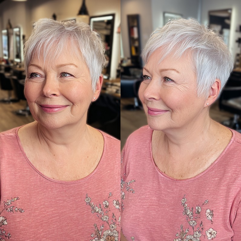 Chic Silver Pixie Cut with Soft Feathered Layers