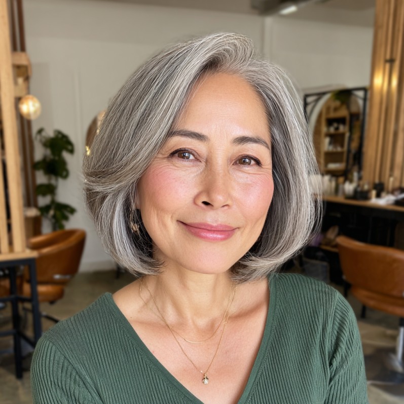 Chic Silvery Layered Bob with Soft Movement