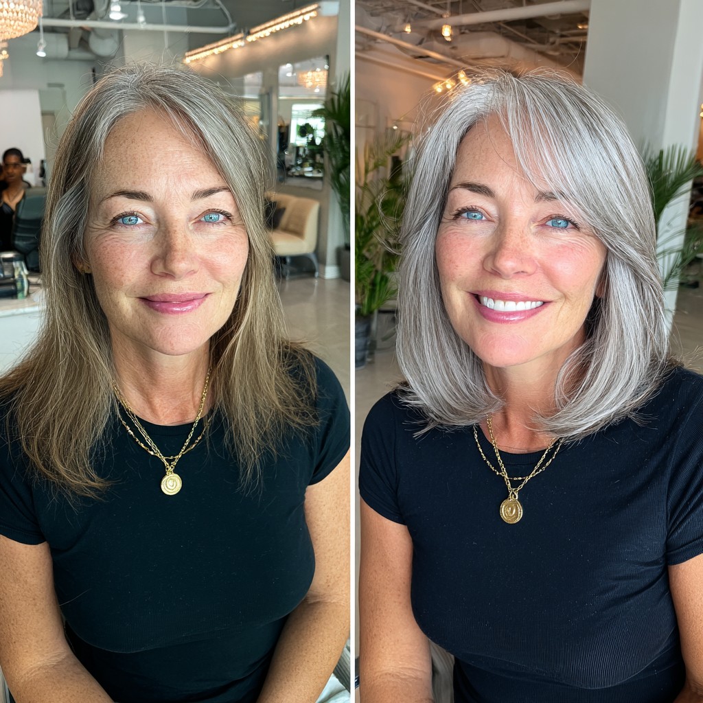 Chic Silvery Lob with Soft Waves