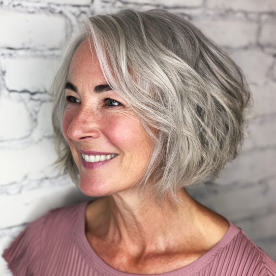 Chic Textured Bob with Silver Highlights