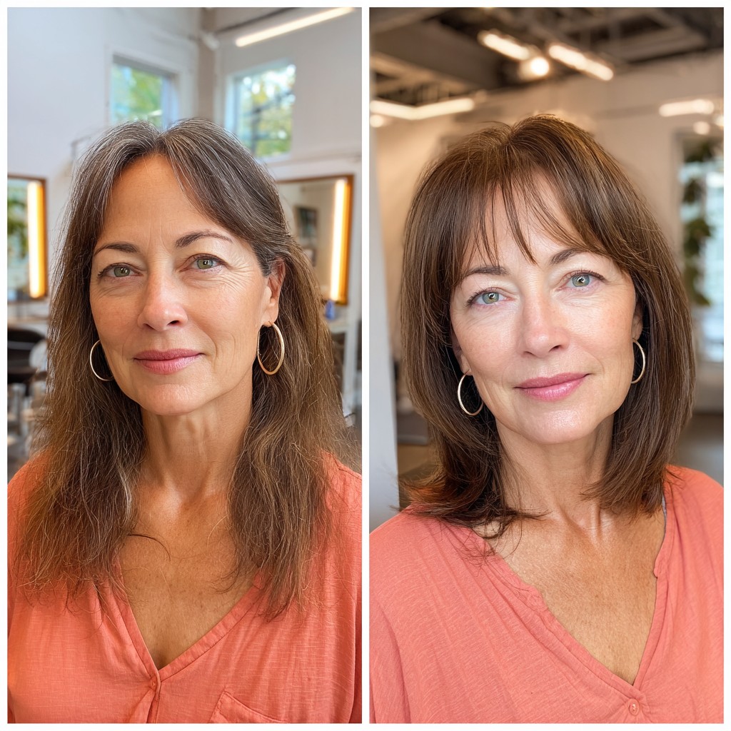 Chic Textured Lob with Long Bangs