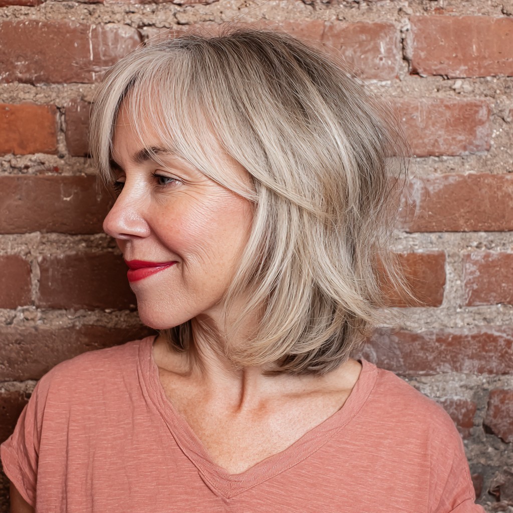 Chic Textured Lob with Long Side Bangs