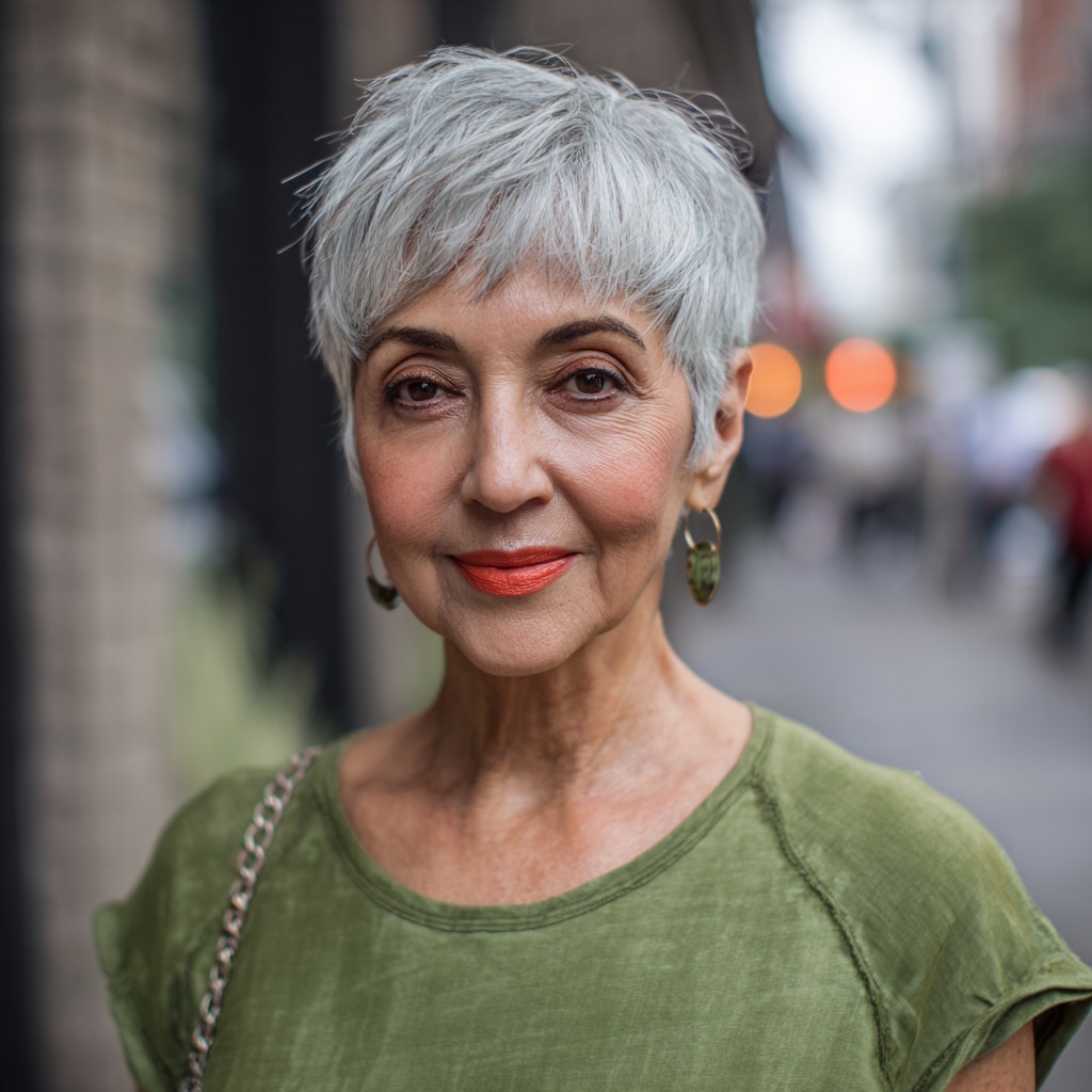 Chic Textured Pixie Cut with Silver Highlights