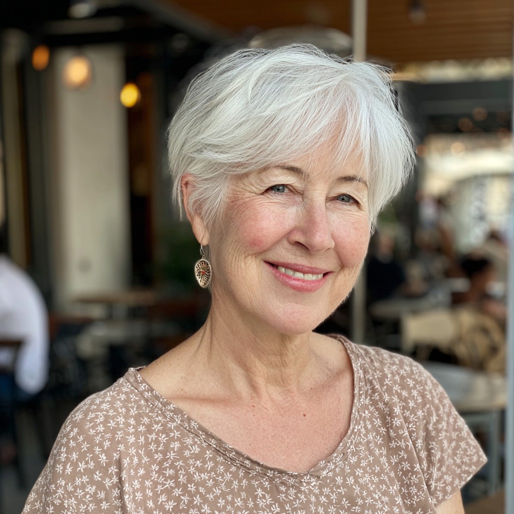 Chic Textured Silver Crop with Soft Bangs