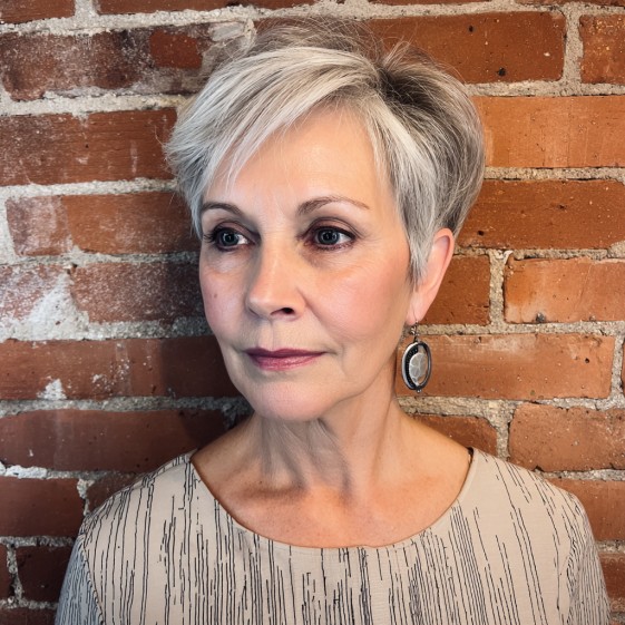 Chic Textured Silver Pixie Cut with Side-Swept Bangs