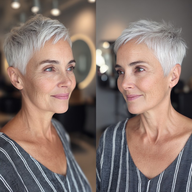 Chic Textured Silver Pixie Cut with Soft Layers