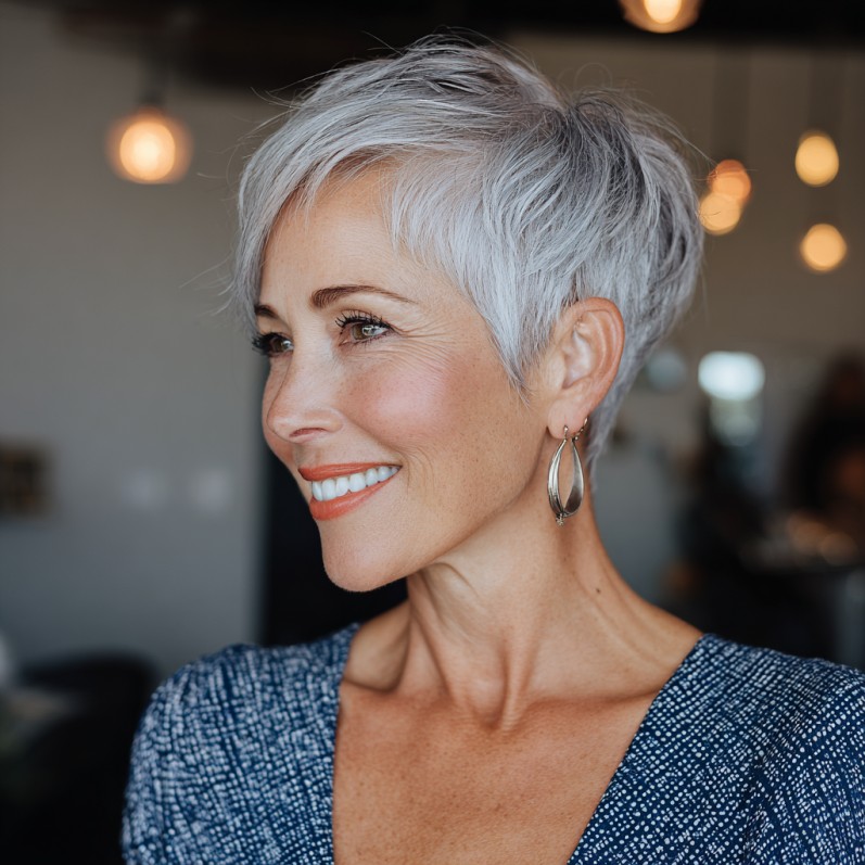 Chic Textured Silver Pixie Cut