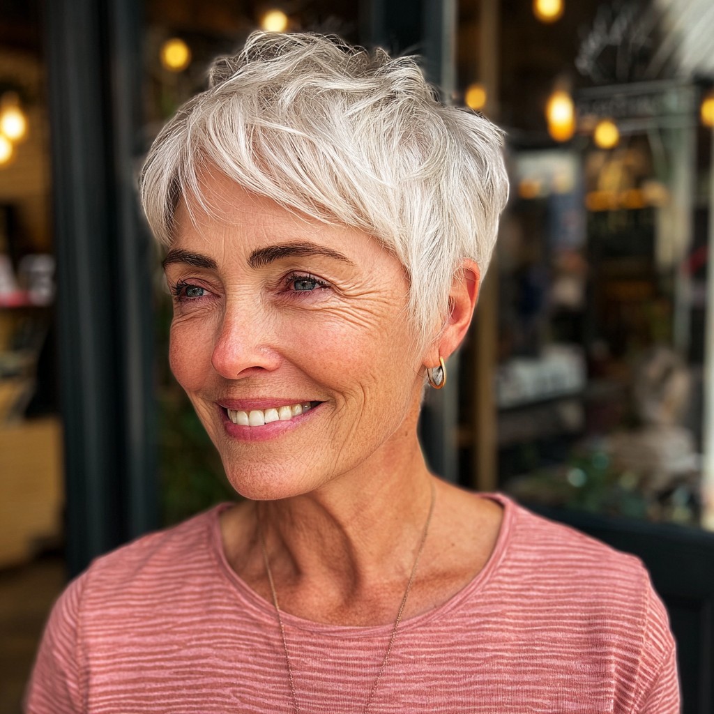 Chic Textured Silver Pixie with Delicate Layers