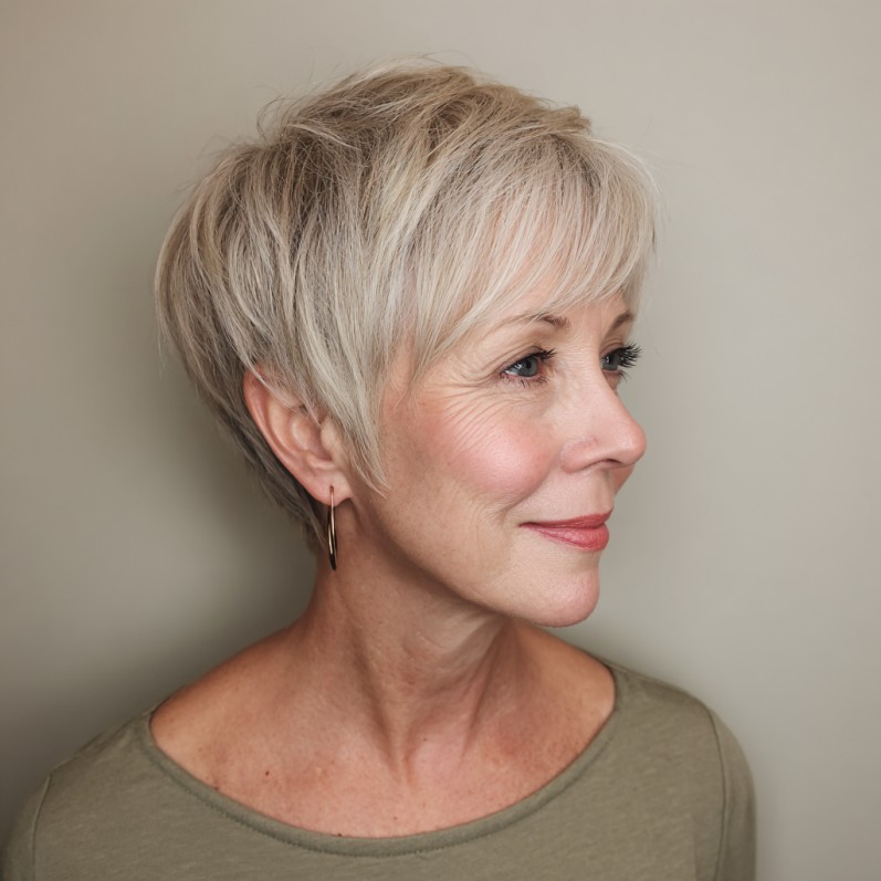 Chic Textured Silver Pixie with Soft Layers