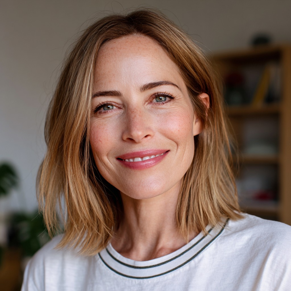 Effortless Light Brown Wavy Lob with Subtle Highlights