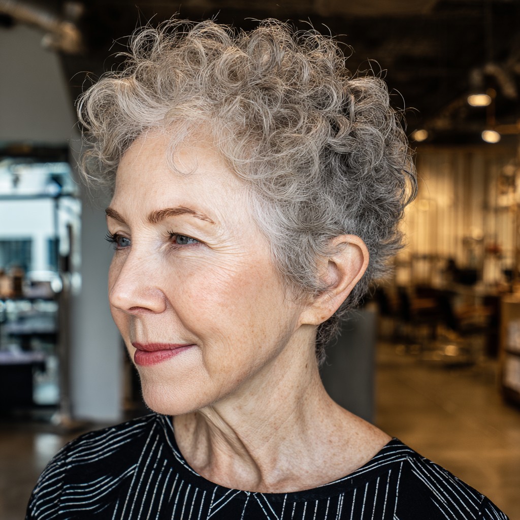 Effortlessly Curly Pixie Cut with Textured Crown