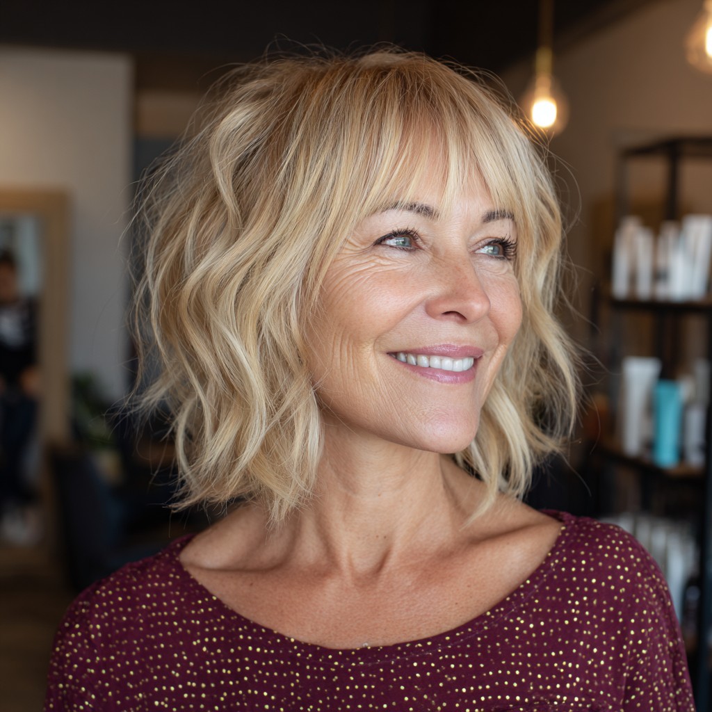 Effortlessly Tousled Lob with Long Bangs