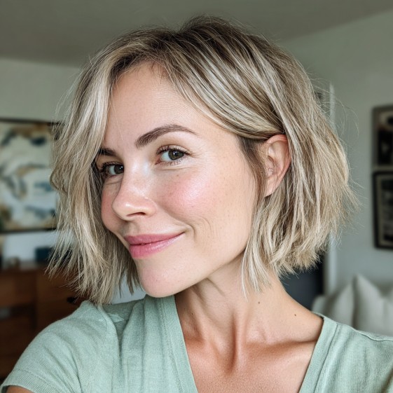 Effortlessly Tousled Short Bob with Subtle Highlights