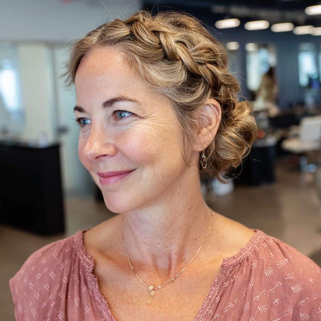 Elegant Braided Crown with Soft Waves