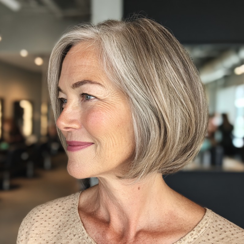 Elegant Silver Bob with Subtle Layers