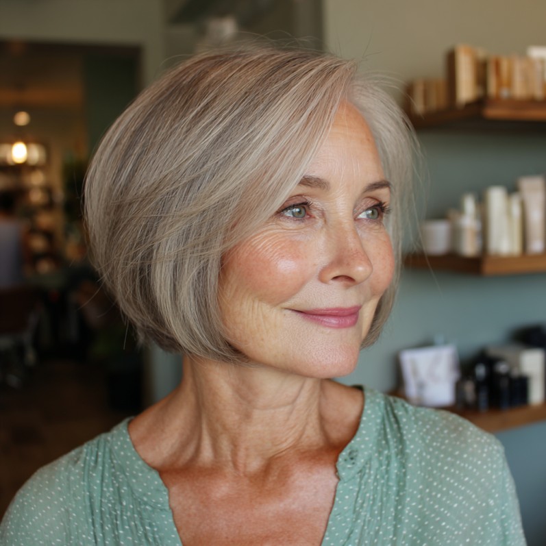 Elegant Softly Layered Silver Bob