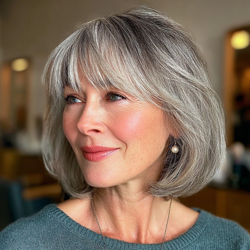 Elegant Wispy Layered Bob with Soft Bangs