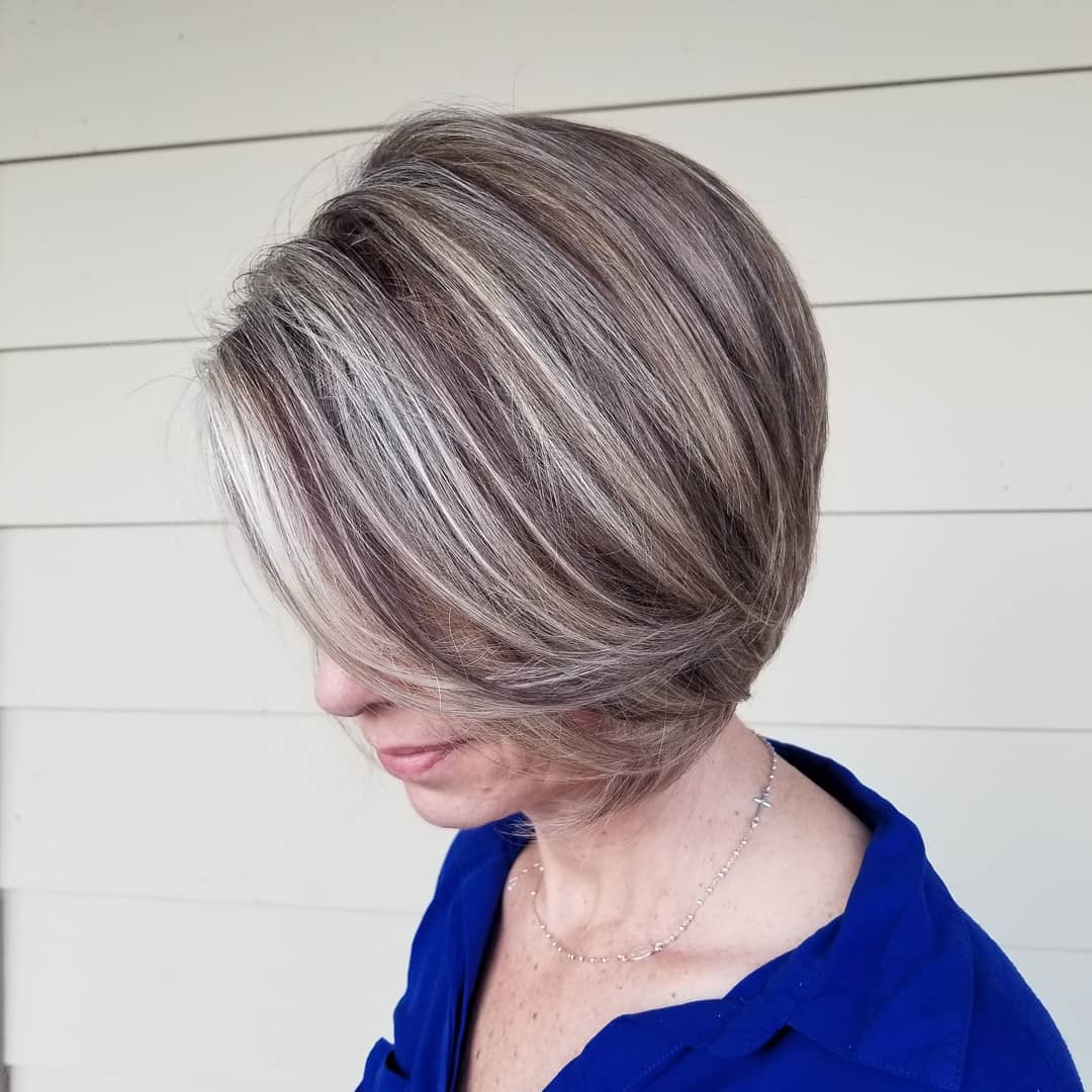 Modern Asymmetrical Bob with Silver Highlights