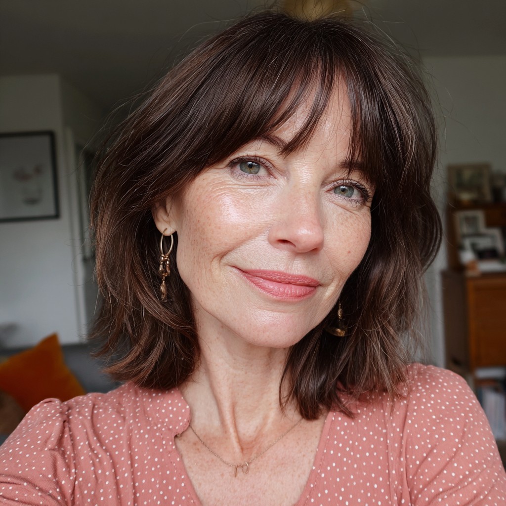 Modern Textured Lob with Wispy Bangs
