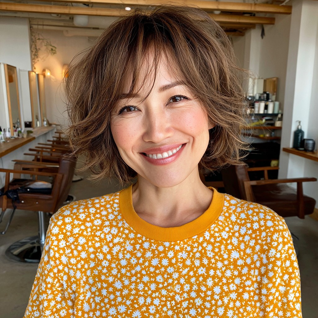 Playful Light Brown Textured Bob with Subtle Waves