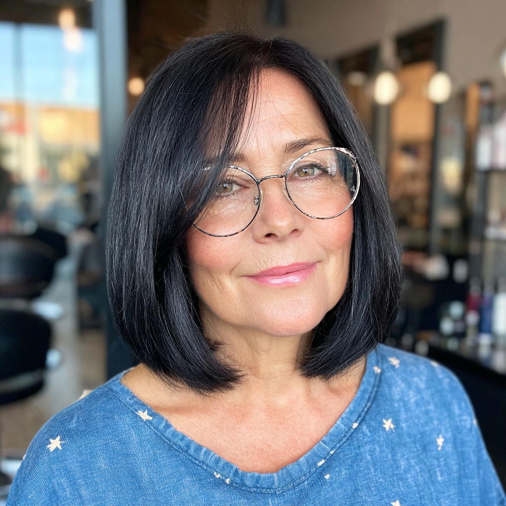 Polished Black Lob with Long Side Bangs