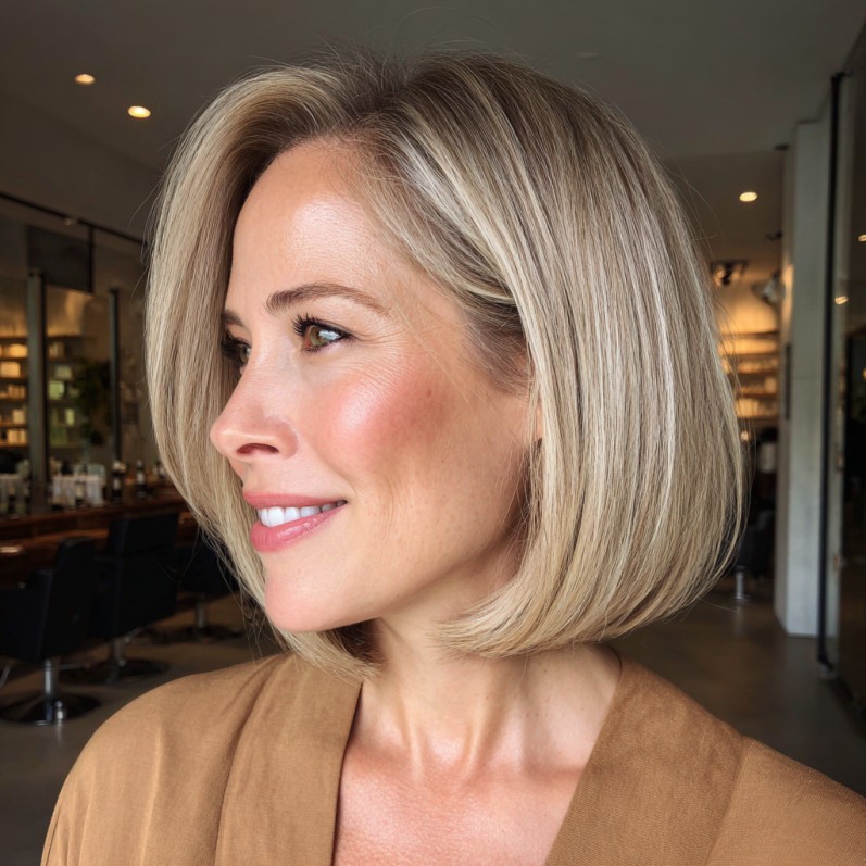 Polished Light Blonde A-Line Bob with Subtle Dimension