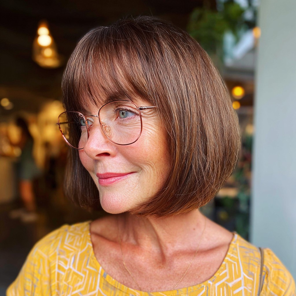 Sleek Blunt Lob with Straight Across Bangs