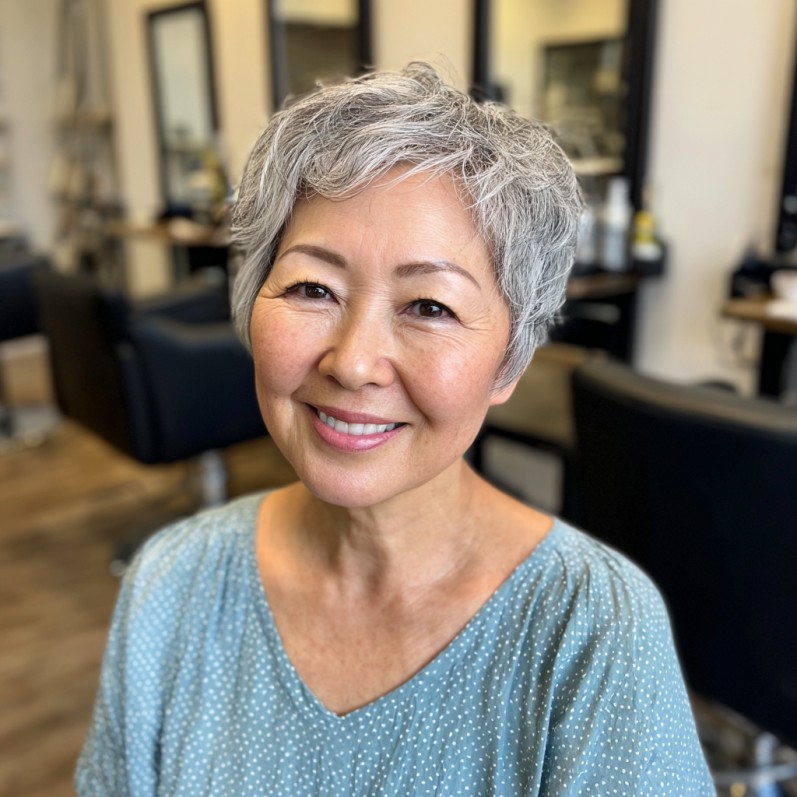 Sleek Textured Silver Pixie with Soft Volume