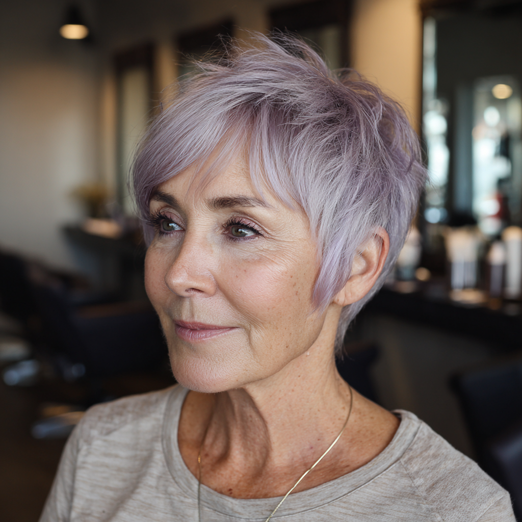 Soft Lavender Textured Pixie Cut with Subtle Layers