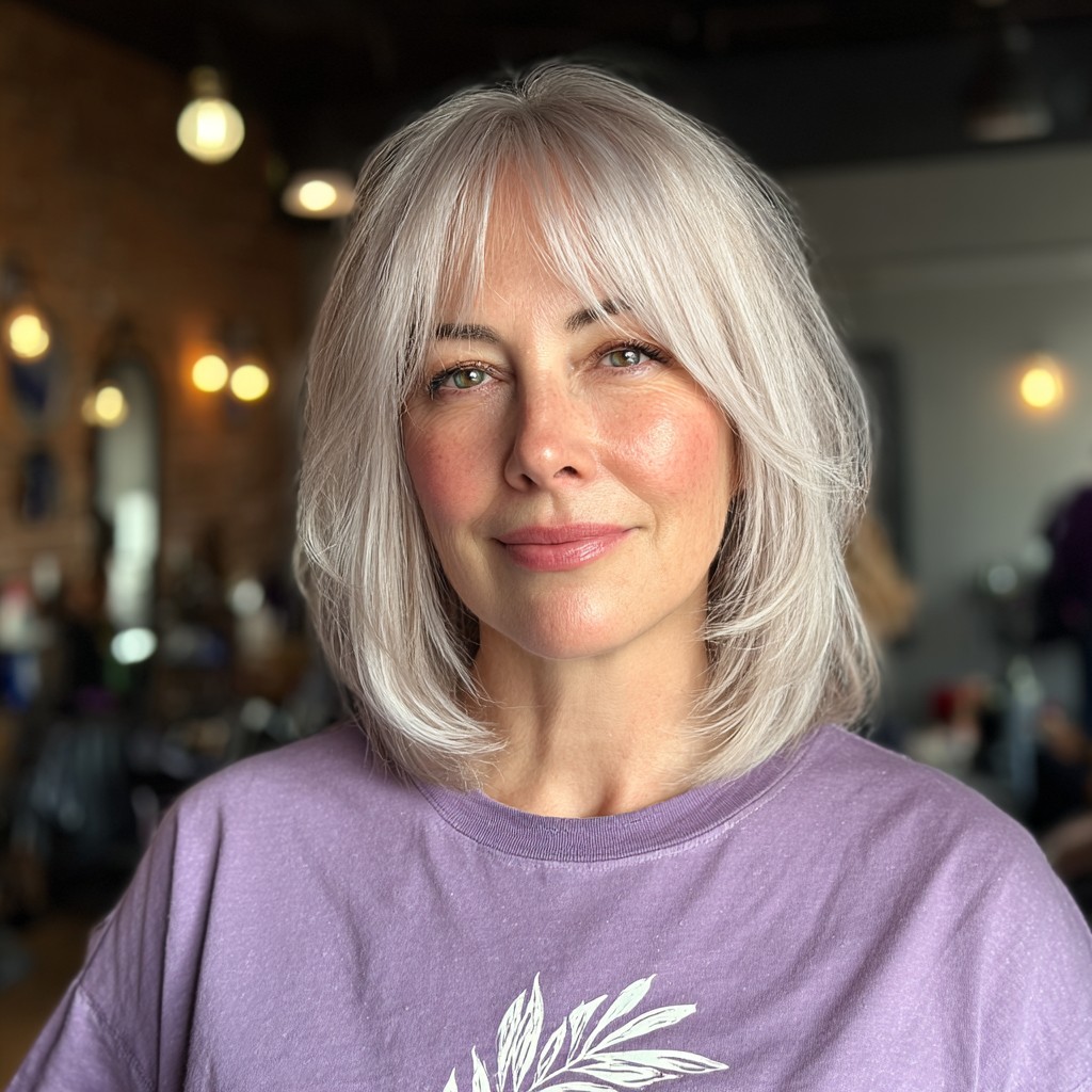 Soft Textured Lob with Face-Framing Bangs