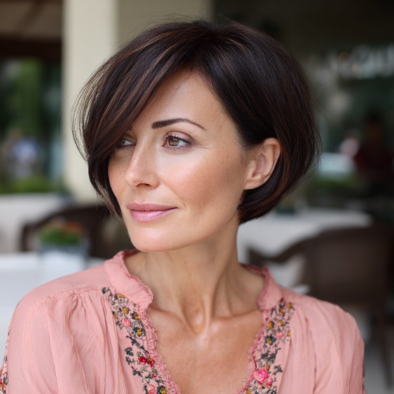 Softly Layered A-Line Bob with Side-Swept Bangs