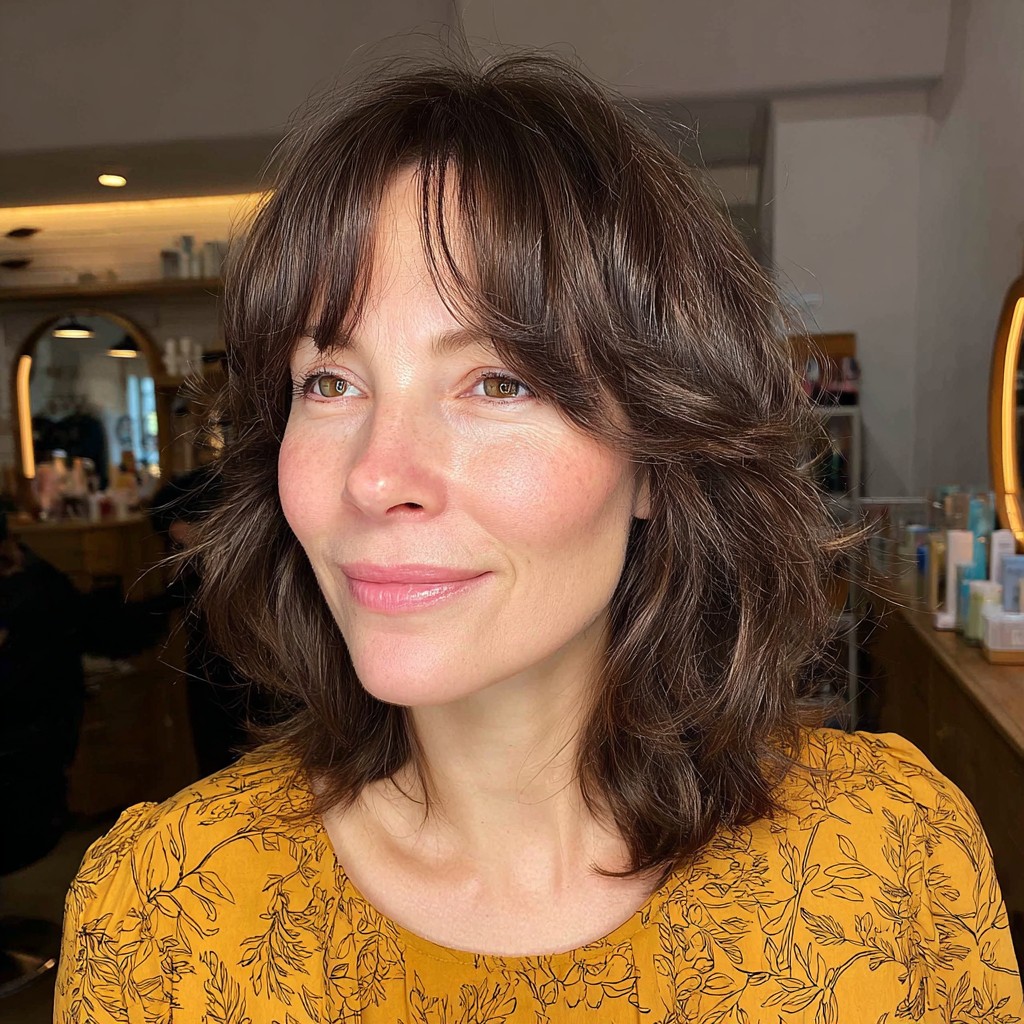 Softly Layered Lob with Subtle Bangs