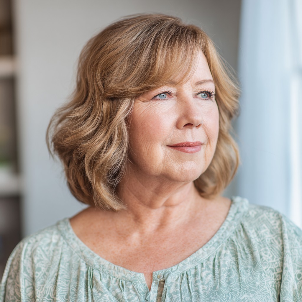 Softly Textured Lob with Gentle Bangs