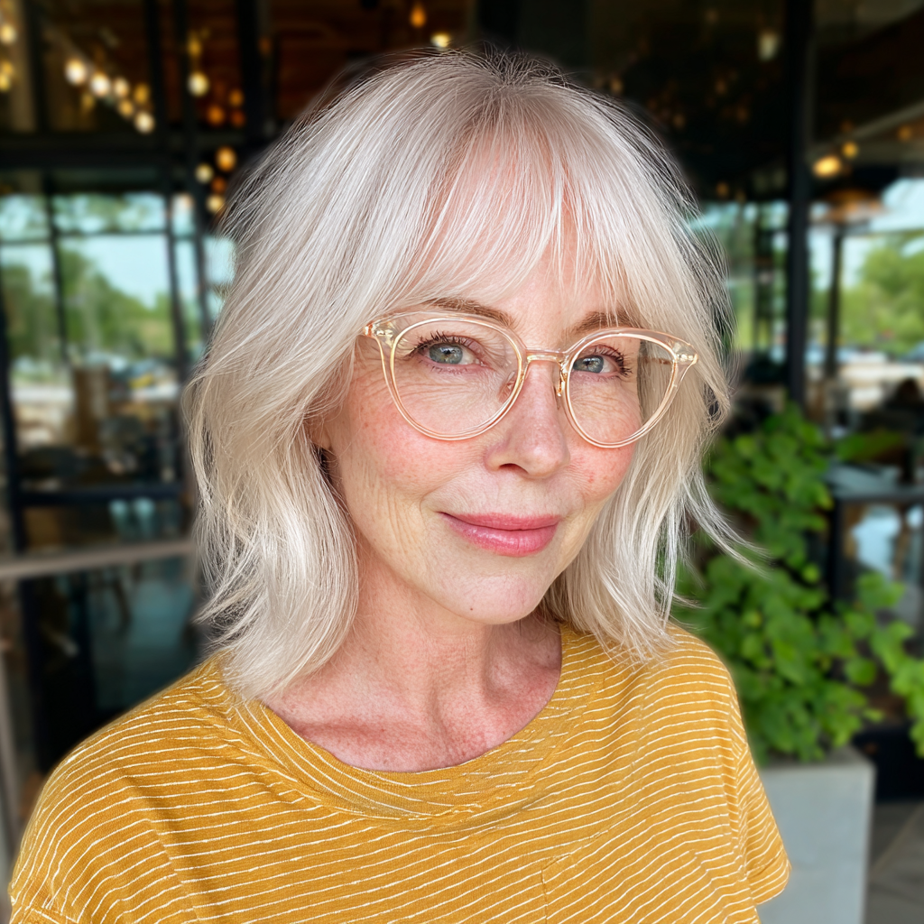 Softly Textured Long Choppy Bob with Subtle Bangs