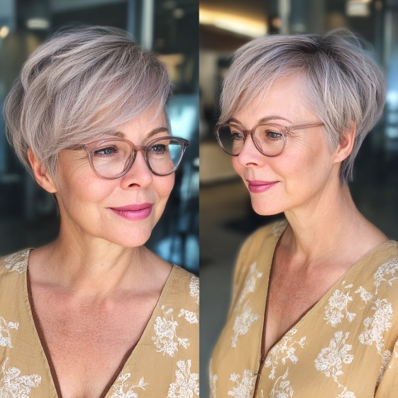 Softly Textured Pixie with Elegant Side Swept Bangs