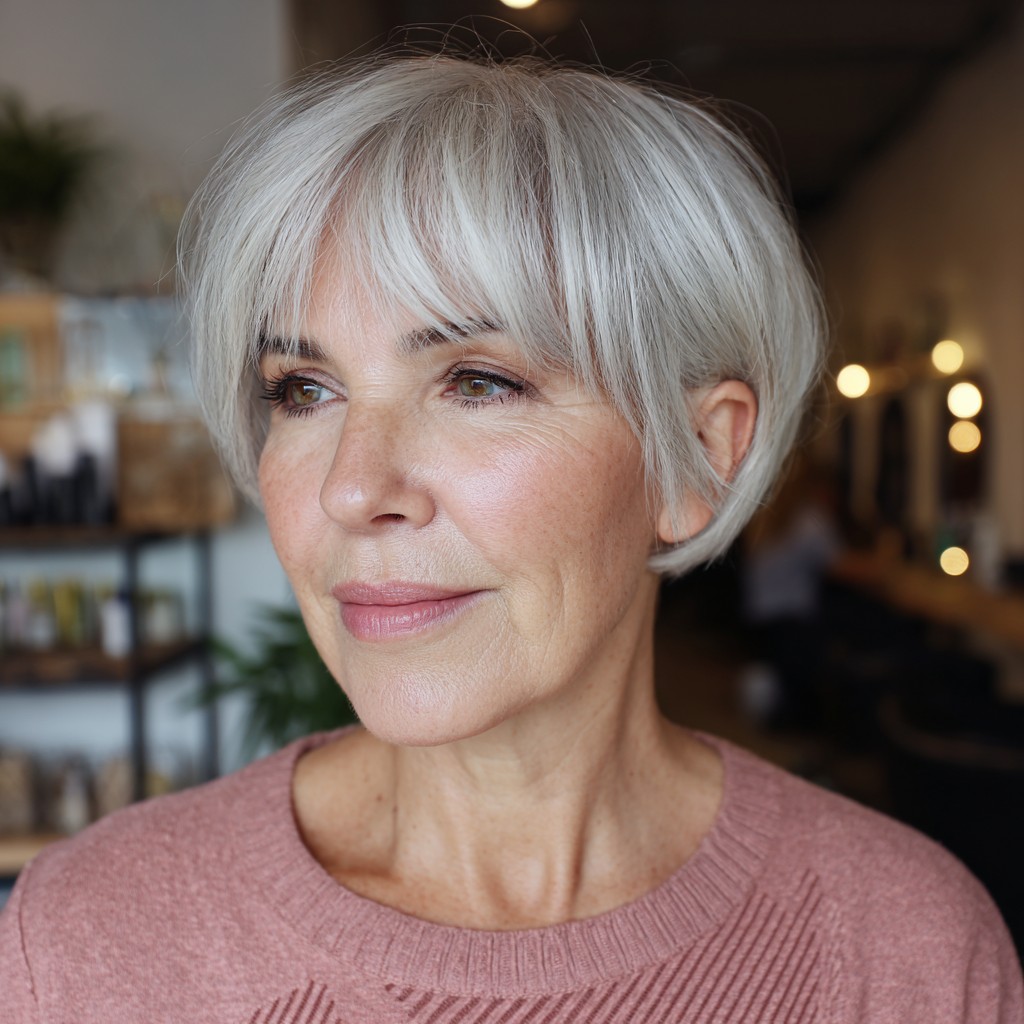 Stylish Softly Rounded Pixie Bob with Wispy Bangs