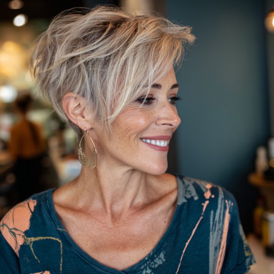 Textured Ash Blonde Pixie with Subtle Volume