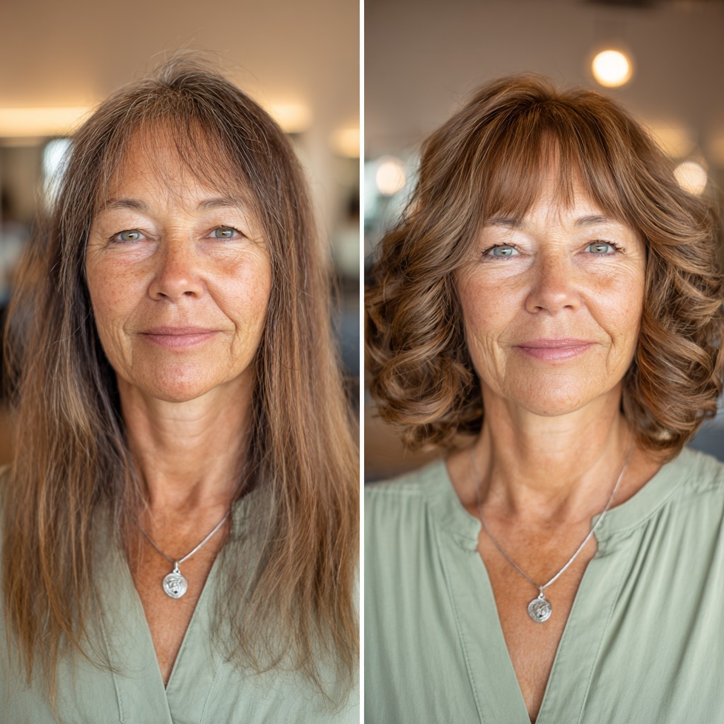 Textured Curly Layered Cut with Soft Bangs