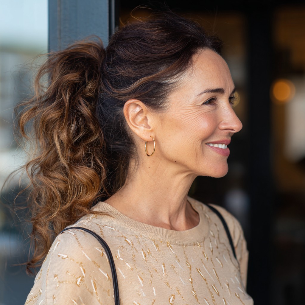 Textured High Ponytail with Defined Curls