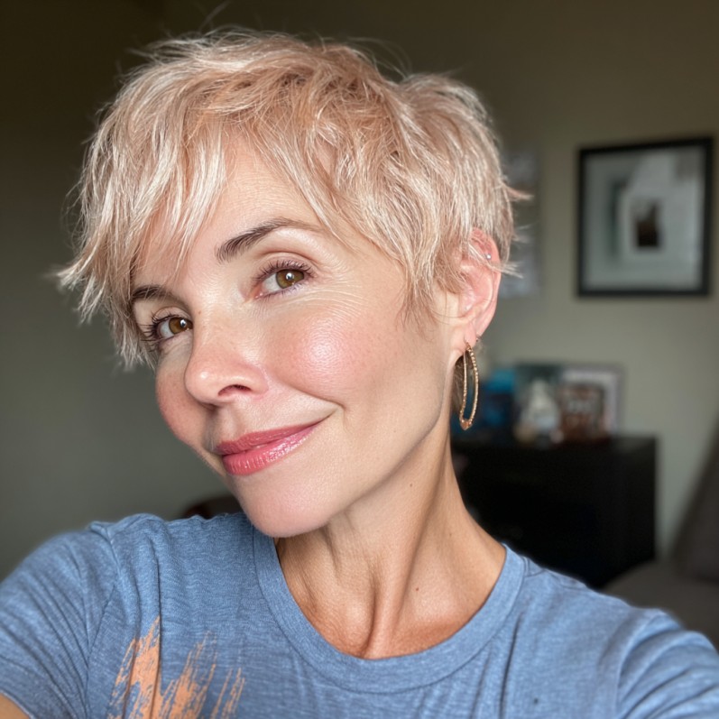 Textured Light Blonde Pixie Cut with Subtle Layers