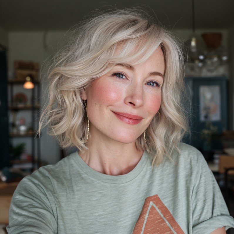 Textured Light Blonde Shoulder-Length Waves