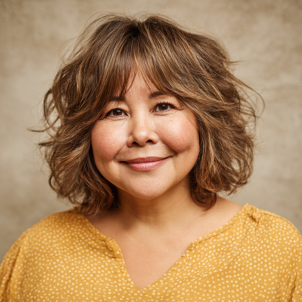 Textured Light Brown Shag with Face-Framing Layers