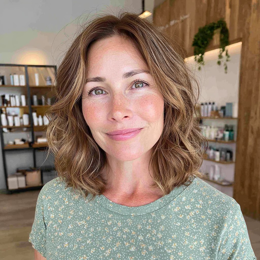 Textured Light Brown Shoulder-Length Waves with Soft Layers