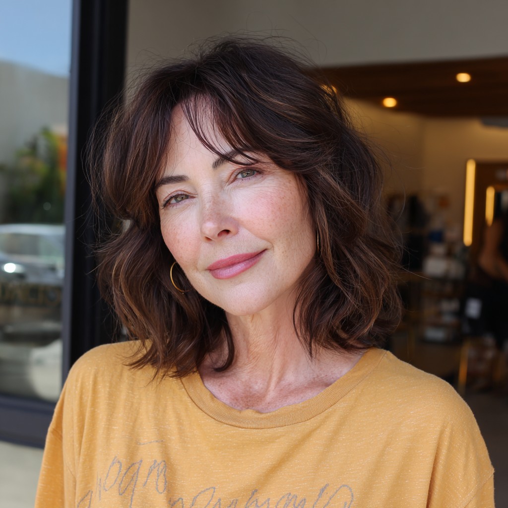 Textured Lob with Soft, Face-Framing Bangs