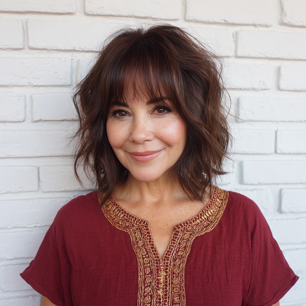 Textured Lob with Soft Feathered Bangs