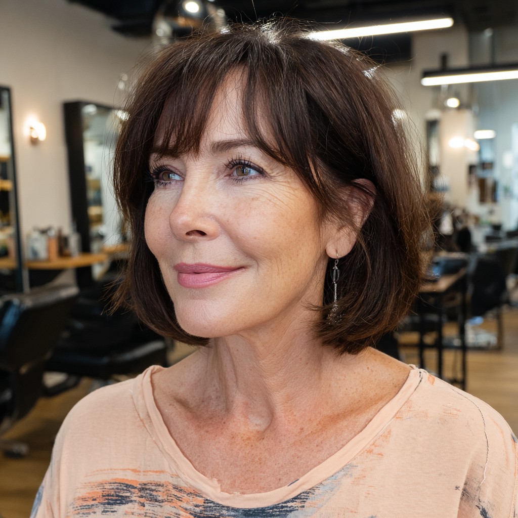 Textured Lob with Soft Wispy Bangs