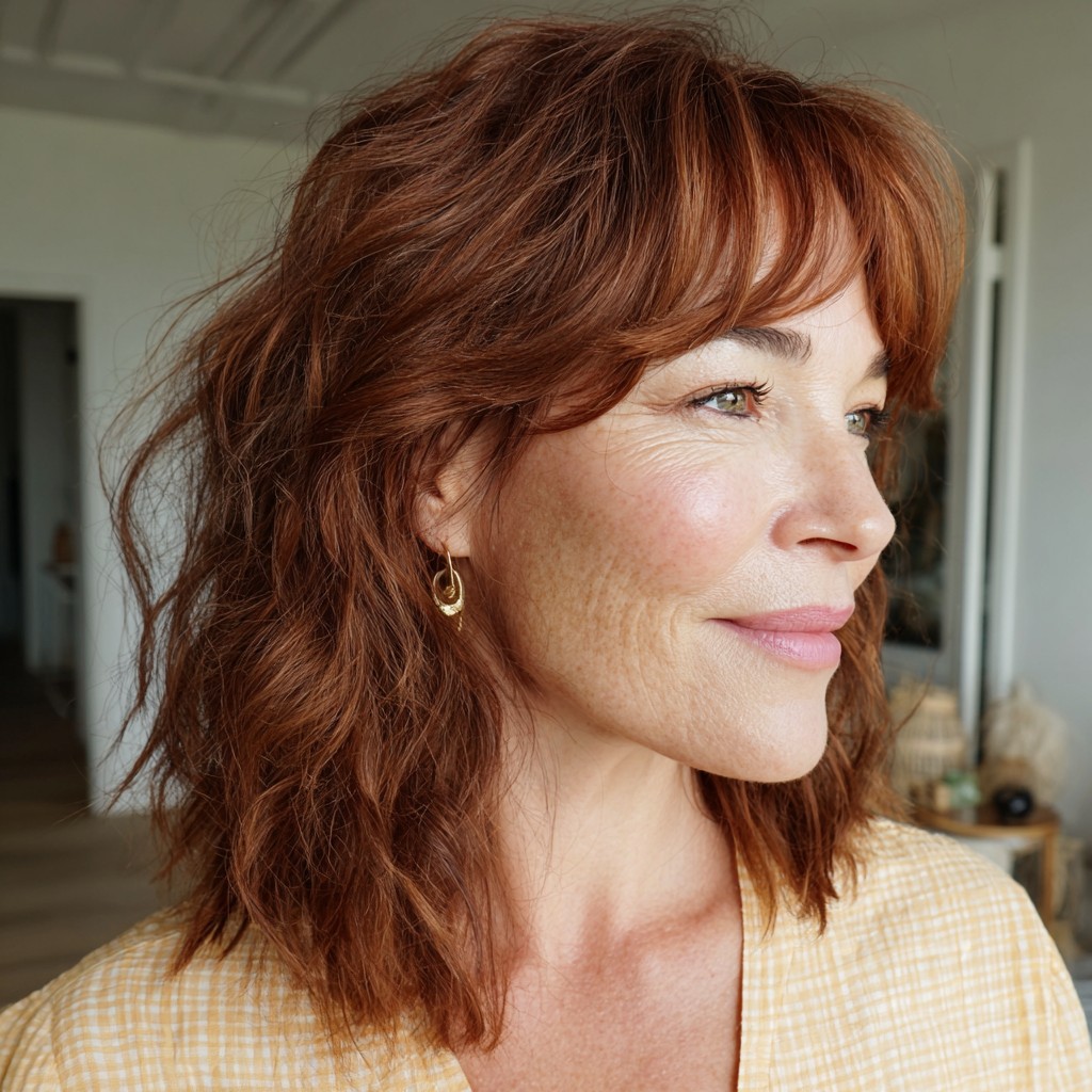 Textured Lob with Wispy Bangs for Effortless Charm